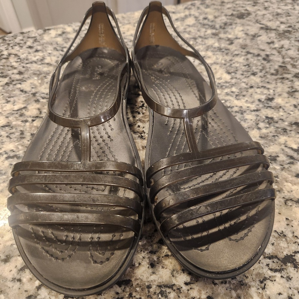 Crocs Isabella Strappy Flat Black Jelly Huarache Sandals Womens Size 9